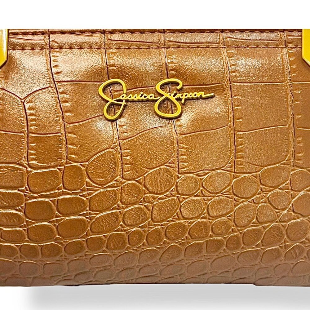 JESSICA SIMPSON FRANKIE CROCO CLUTCH WALLET - COGNAC